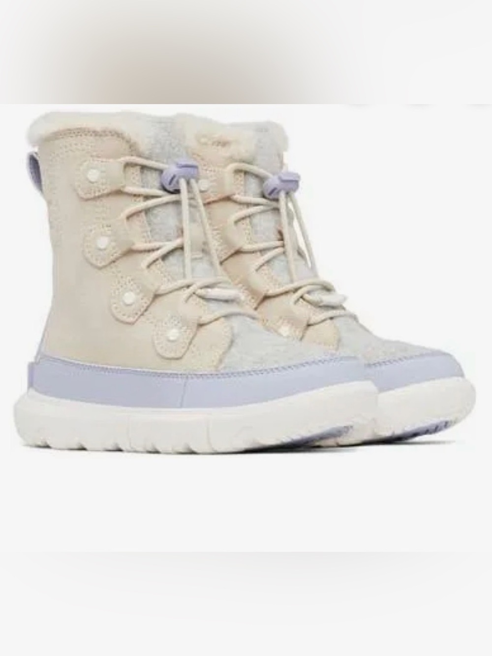 SOREL Kids' Explorer Waterproof Lace-Up Light Purple/Cream Winter Boots Size 2 - Picture 2 of 9